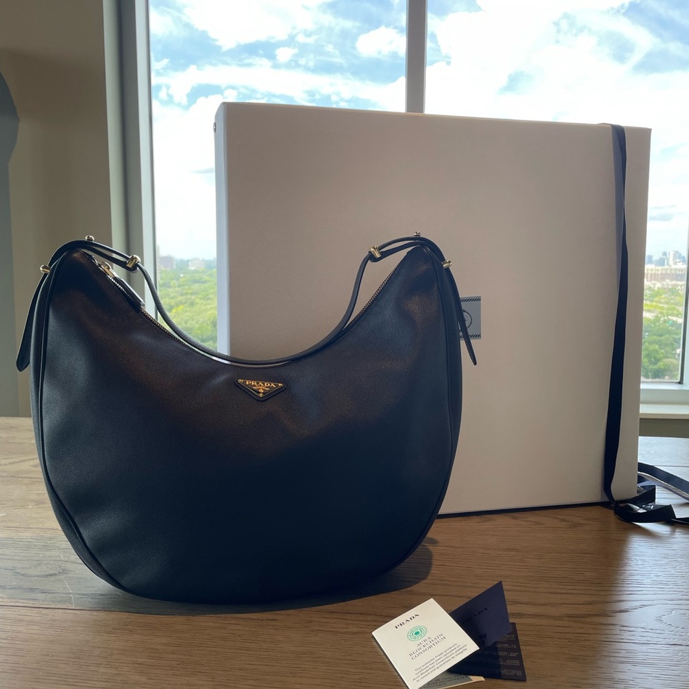 Prada Black Hobo Leather Bag